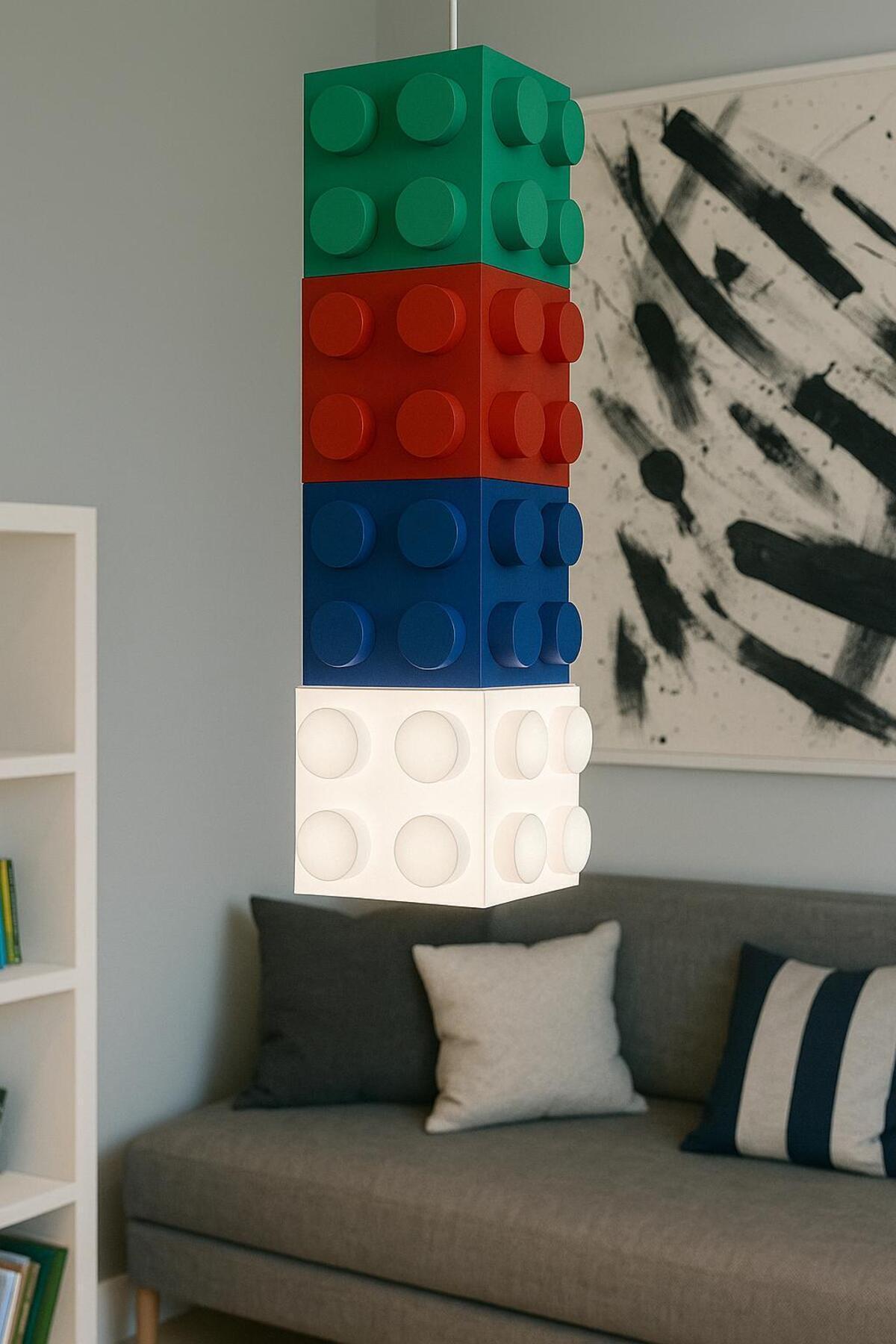 LEGO Tarzı Çocuk Odası Avize – Eğlenceli ve Modern Tasarım Lamba- Tavan Lambası