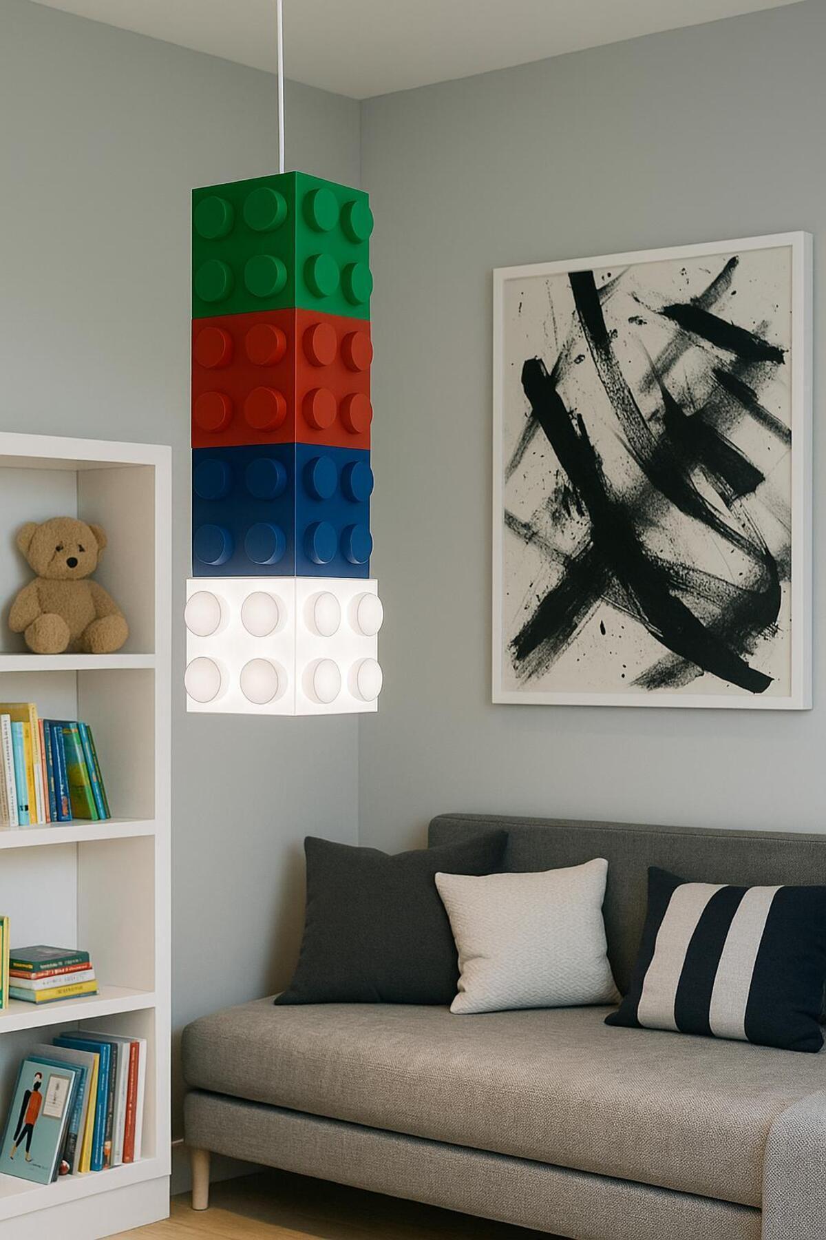 LEGO Tarzı Çocuk Odası Avize – Eğlenceli ve Modern Tasarım Lamba- Tavan Lambası