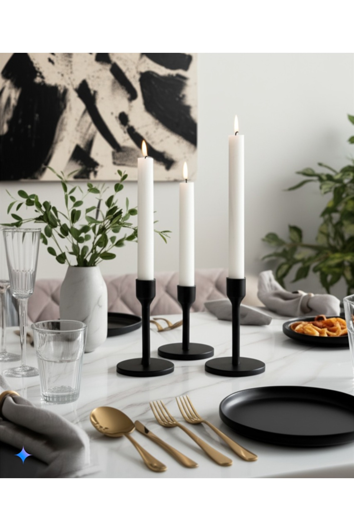 Modern 3'lü Şamdan Mumluk