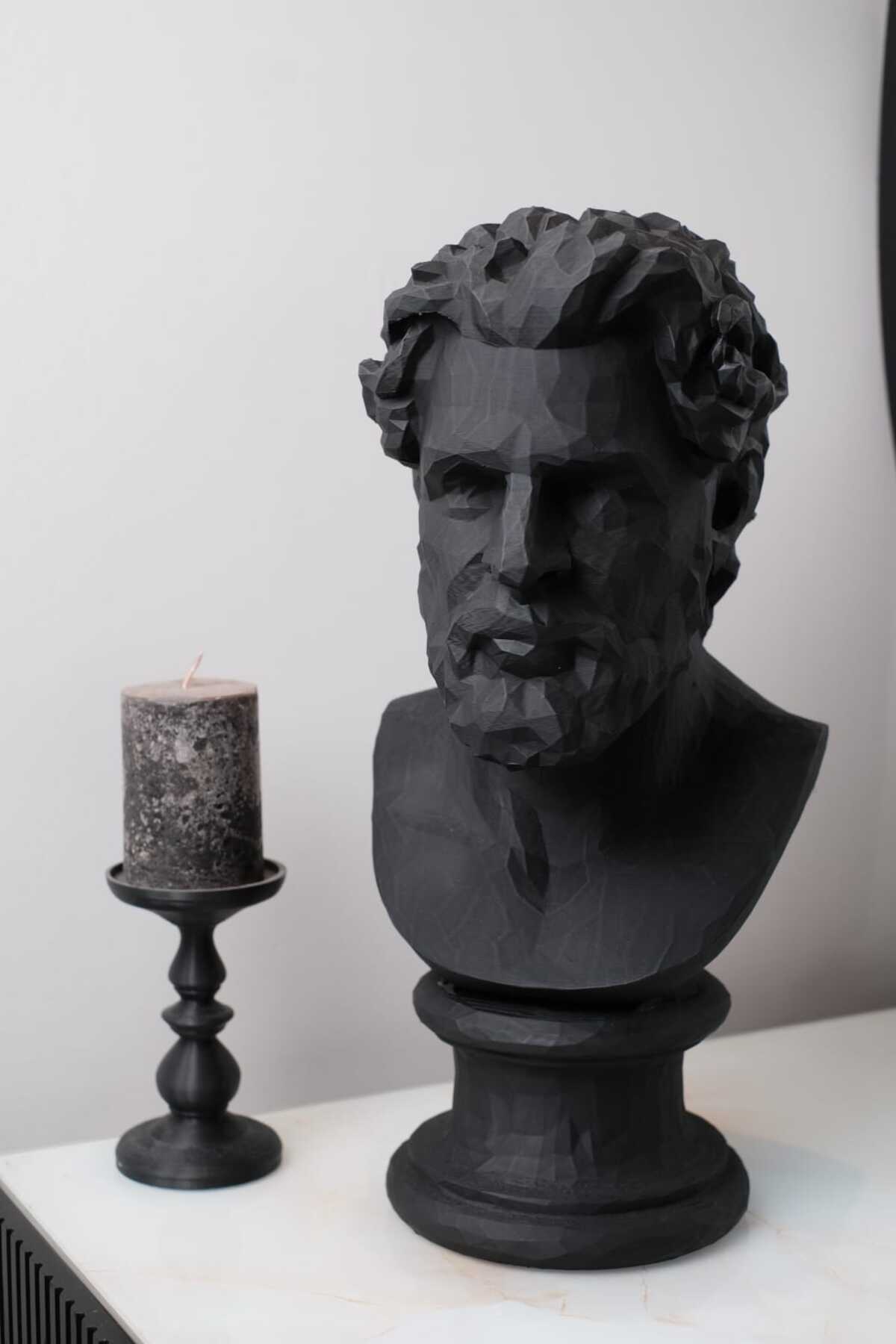 Siyah Dekoratif Büst – Modern 3D Baskı Heykel