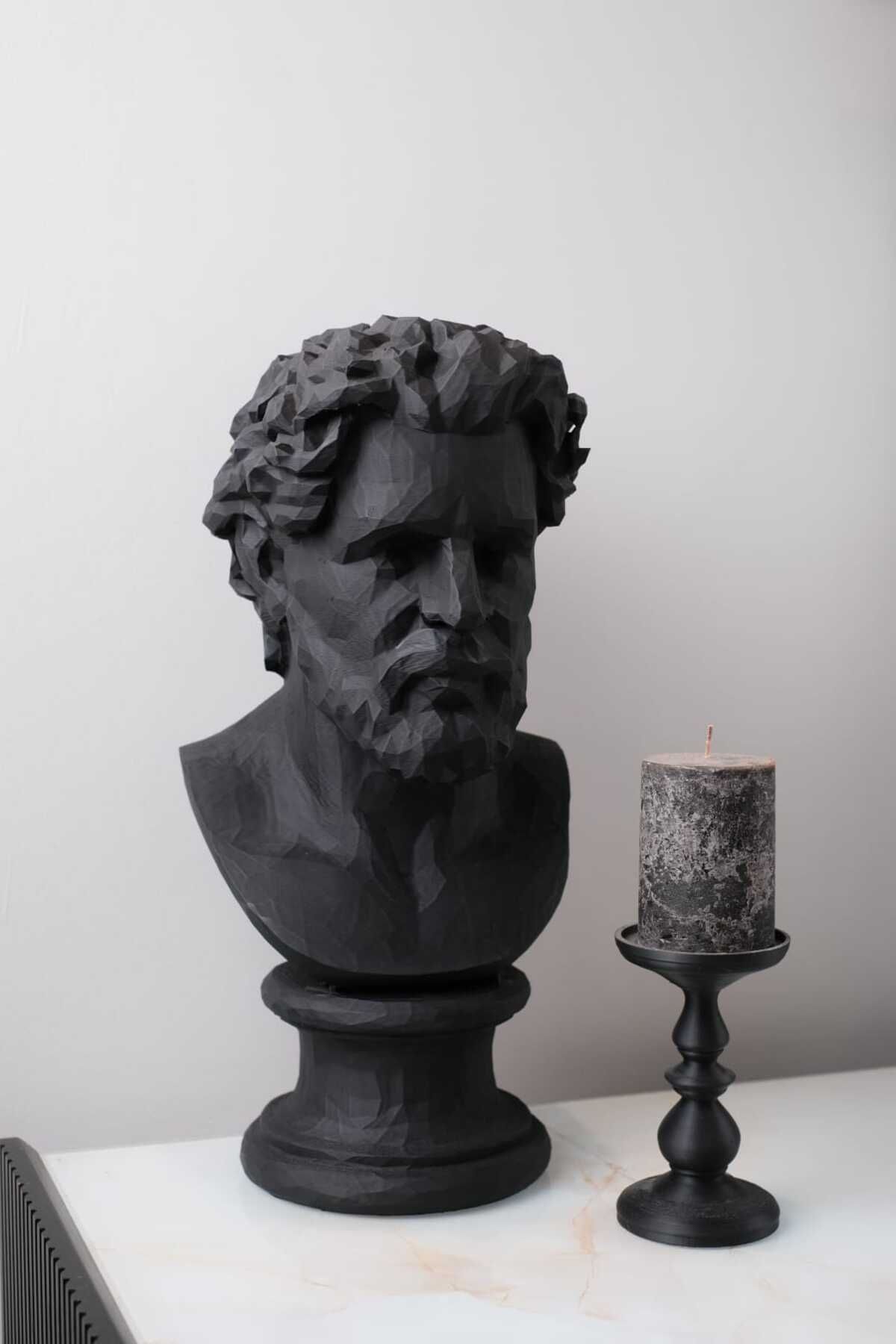 Siyah Dekoratif Büst – Modern 3D Baskı Heykel