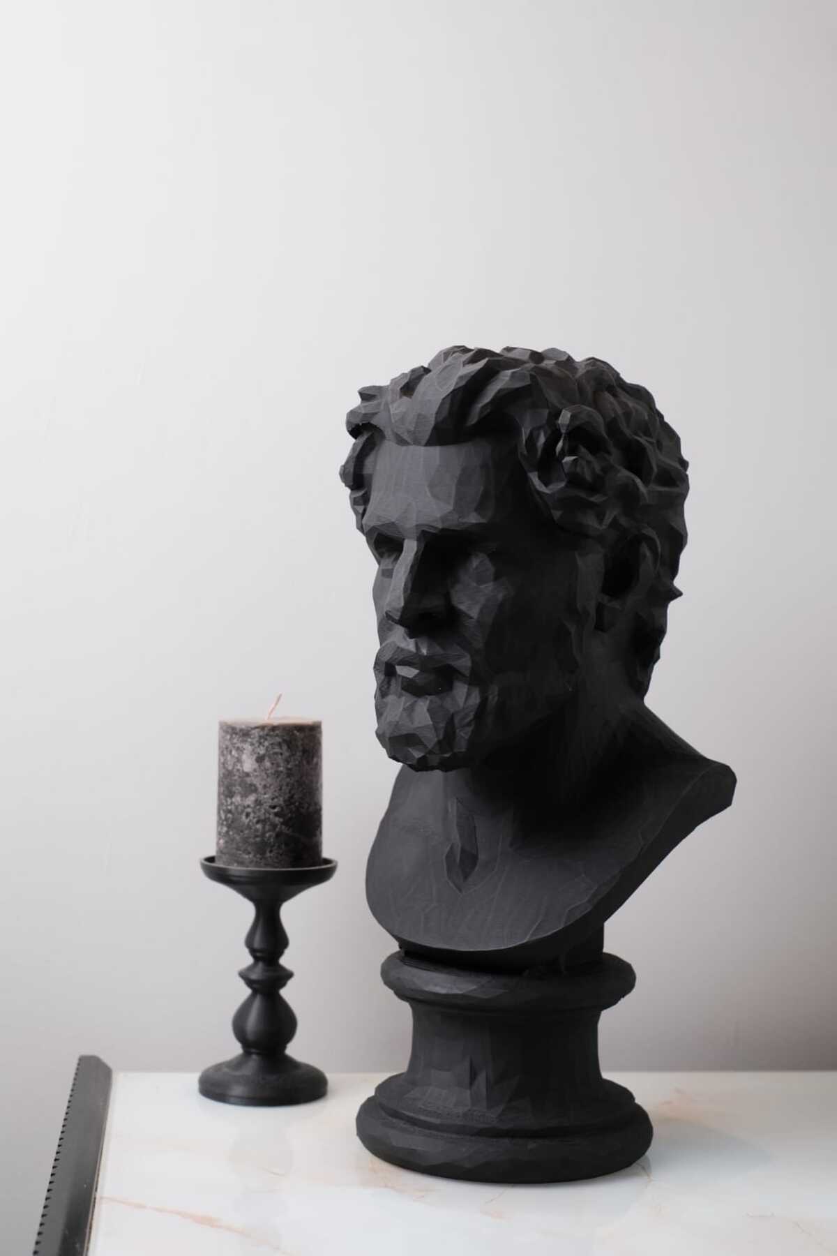 Siyah Dekoratif Büst – Modern 3D Baskı Heykel