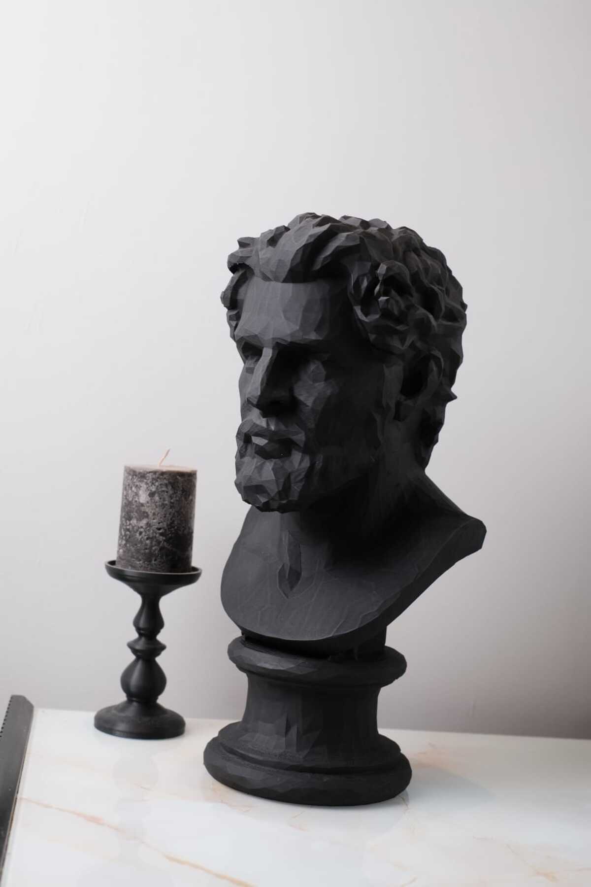 Siyah Dekoratif Büst – Modern 3D Baskı Heykel